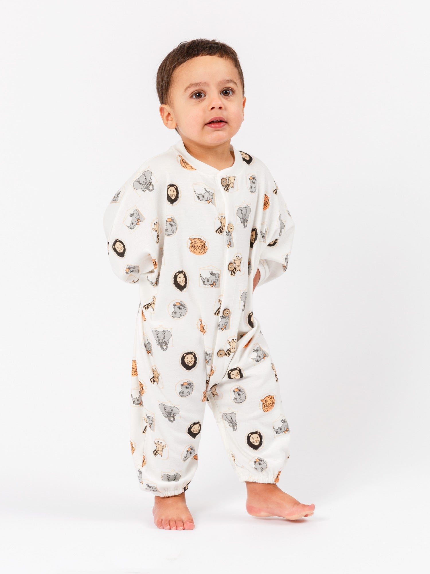 Organic Cotton Long Bubble Romper – Animal Frame Print