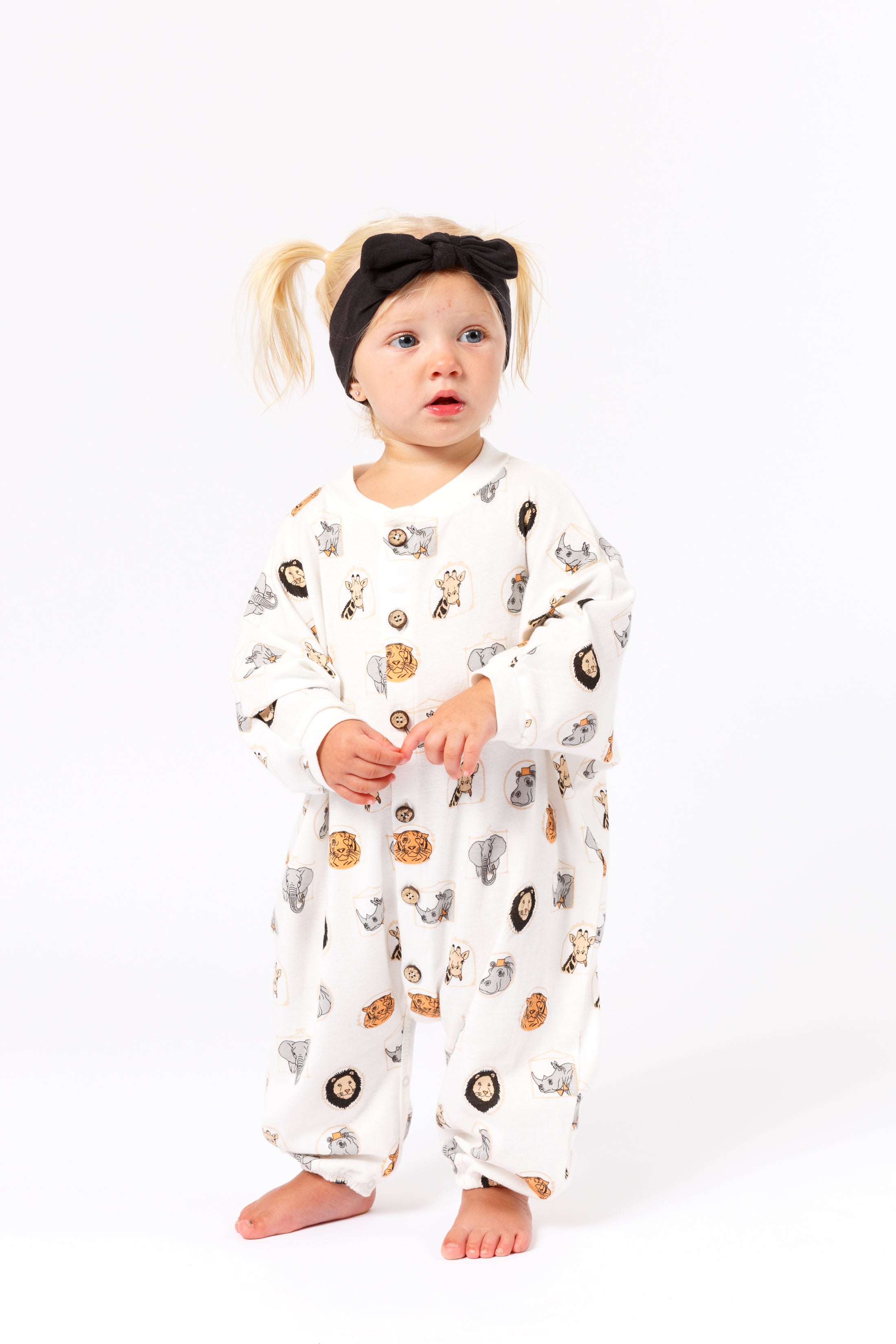 Organic Cotton Long Bubble Romper – Animal Frame Print