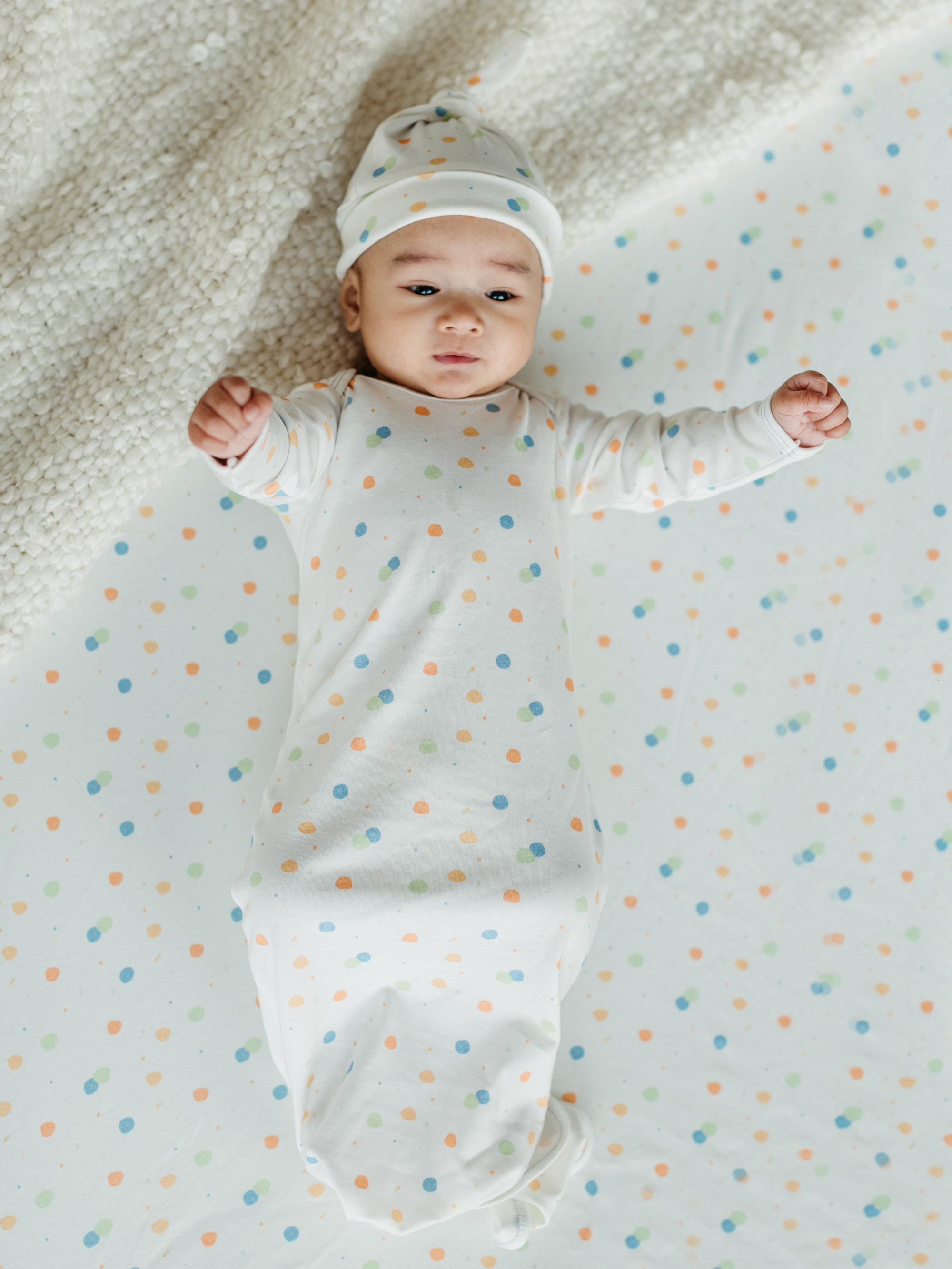Knotted Gown & Beanie Set - Blue Dots