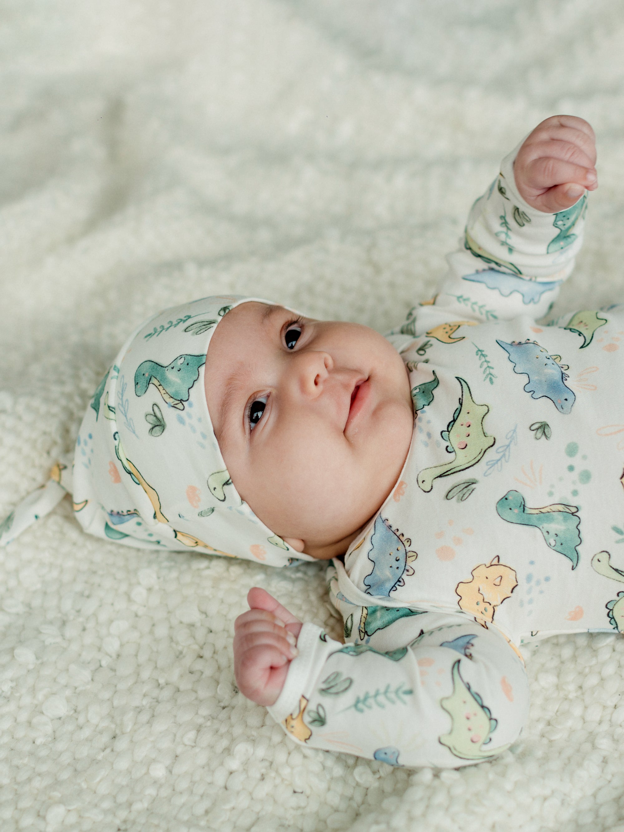 Knotted Gown & Beanie Set - Dino
