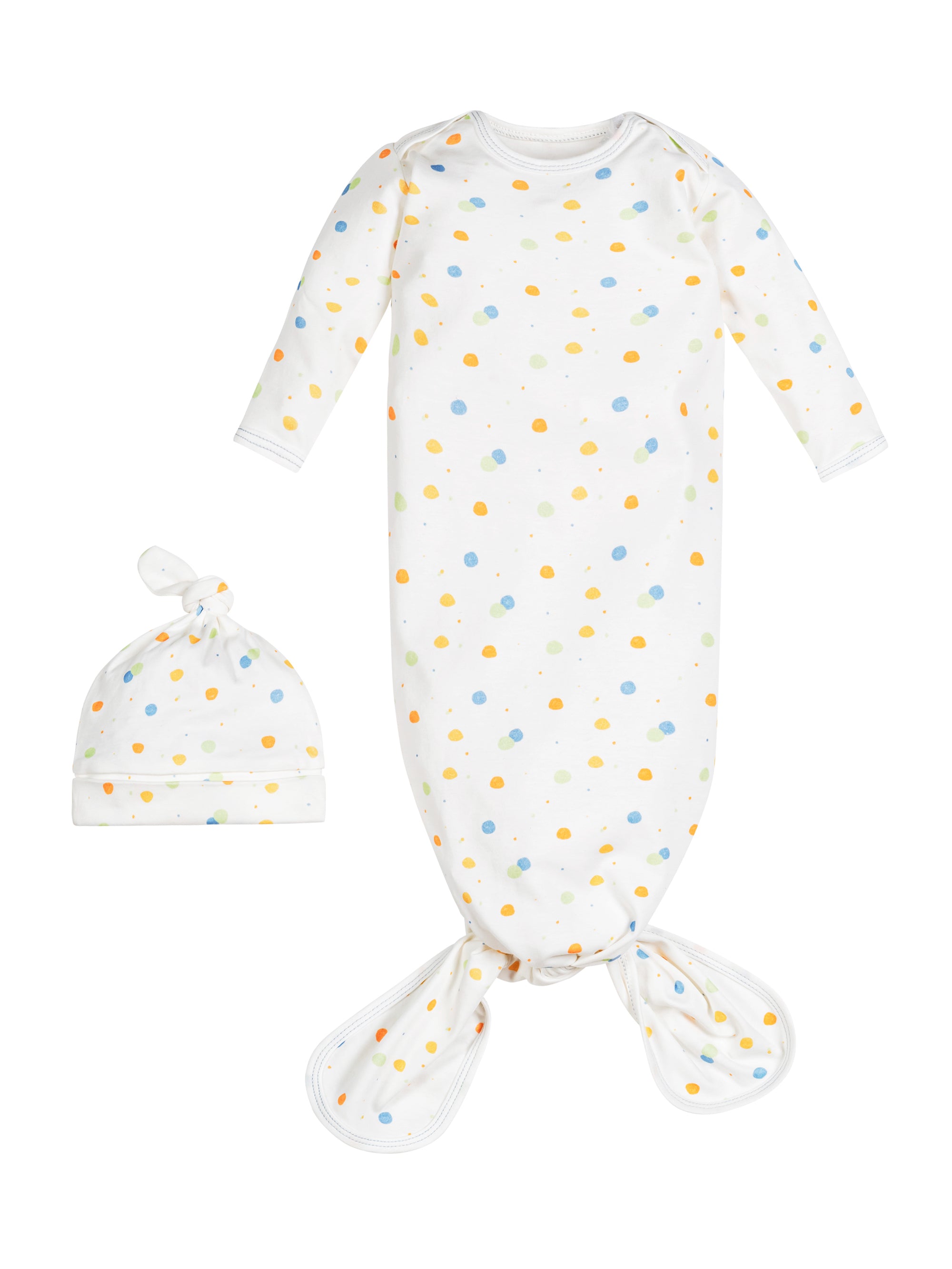 Knotted Gown & Beanie Set - Blue Dots