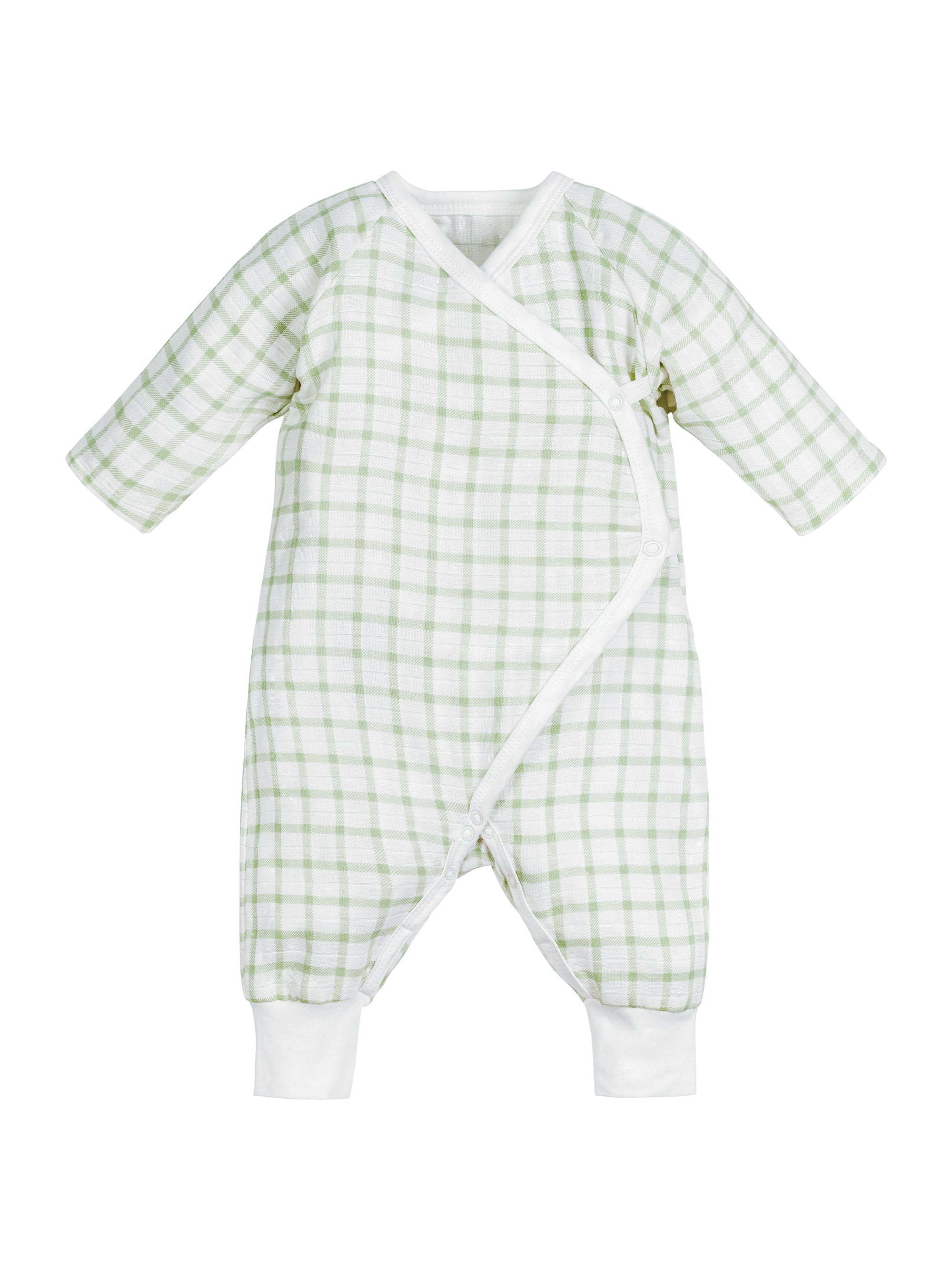 Muslin Side Snap Kimono - Sage Windowpane