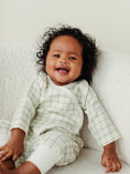 Load image into Gallery viewer, Muslin Side Snap Kimono - Sage Windowpane
