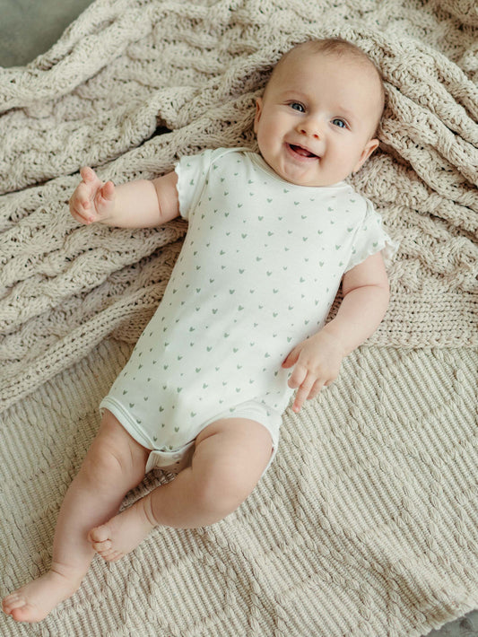 Onesie/Bodysuit - Flutter Sleeves - Sage Hearts