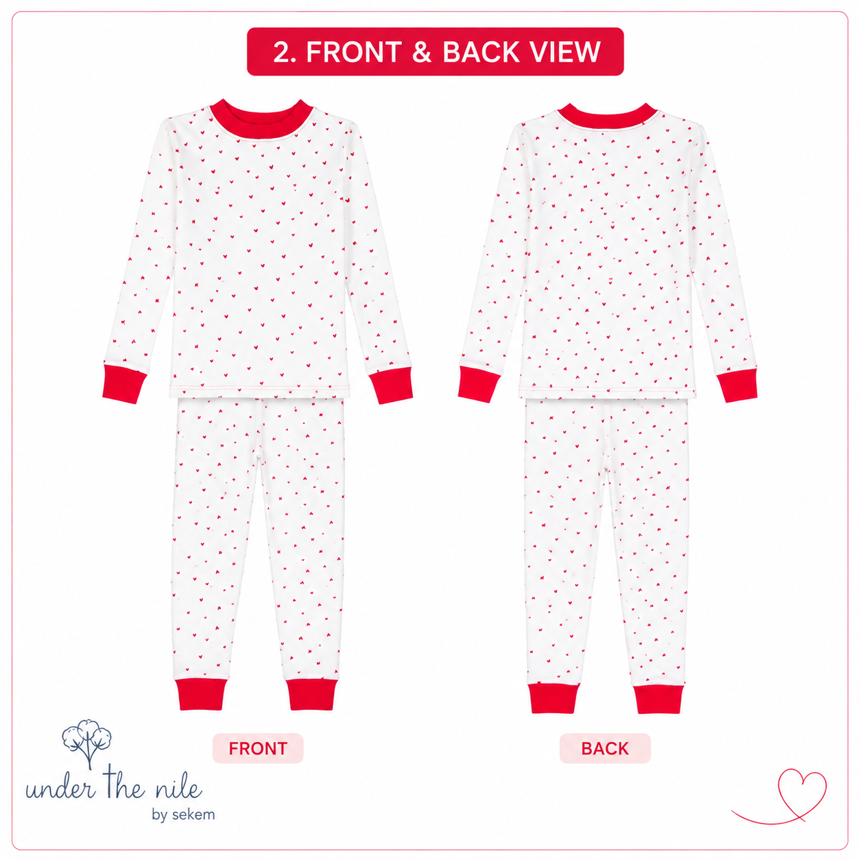 Organic Cotton Toddler Long Johns – Red Hearts