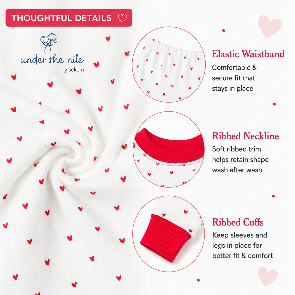 Organic Cotton Toddler Long Johns – Red Hearts