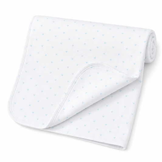 Organic Egyptian Cotton Receiving Blanket – Blue Heart Print