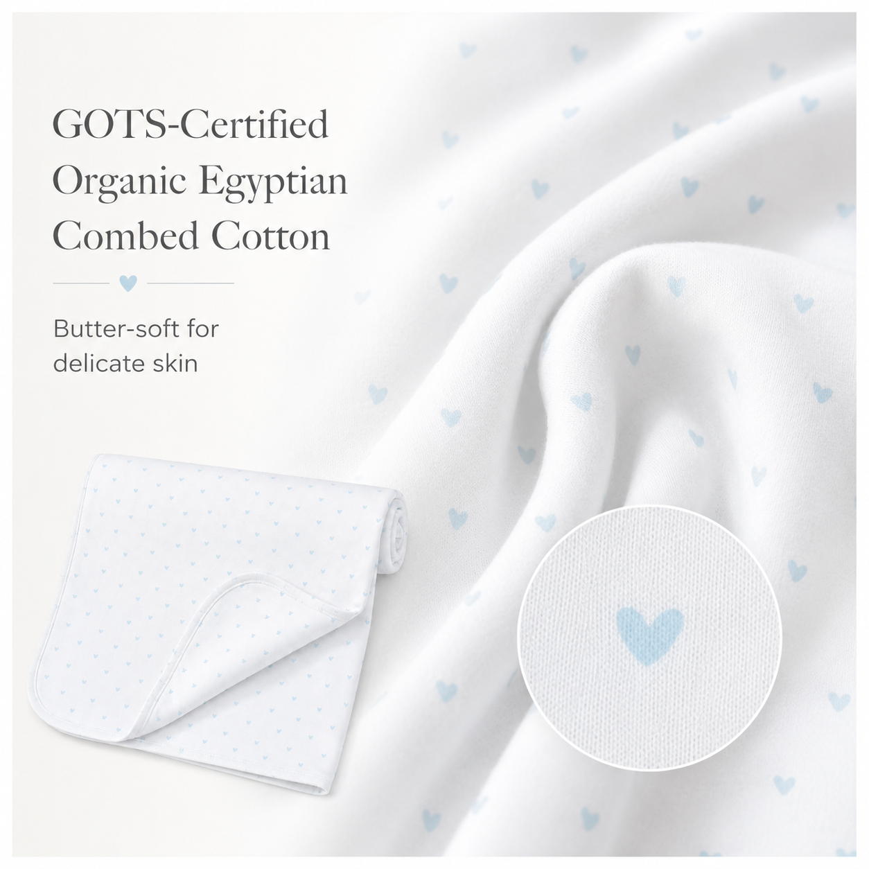 Organic Egyptian Cotton Receiving Blanket – Blue Heart Print