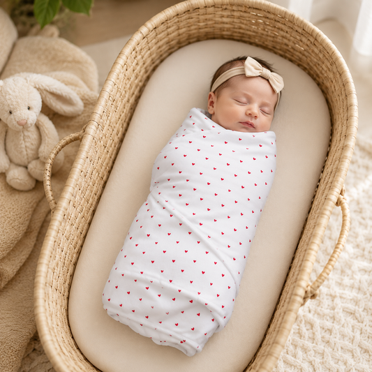 Organic Egyptian Cotton Receiving Blanket – Red Hearts Print