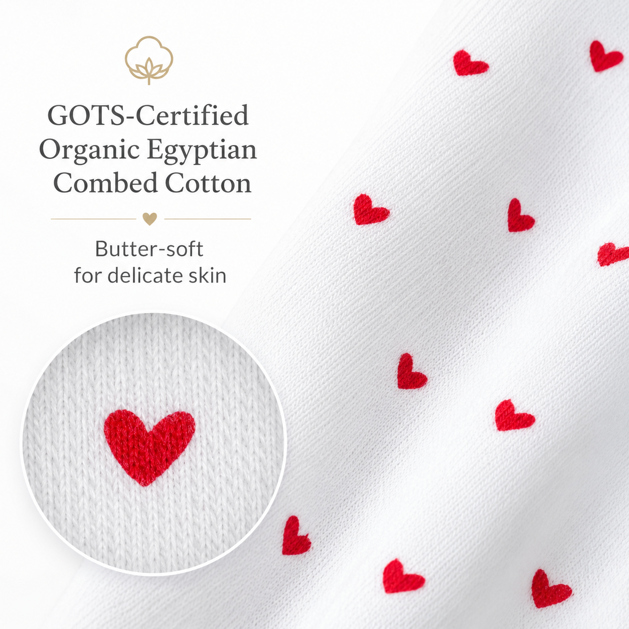 Organic Egyptian Cotton Receiving Blanket – Red Hearts Print