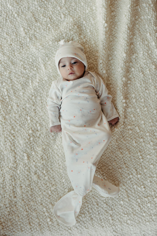Knotted Gown & Beanie Set - Shadow Floral